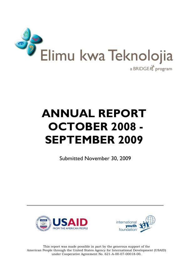 Elimu kwa Teknolojia a BRIDGEit program : annual report October 2008-September 2009