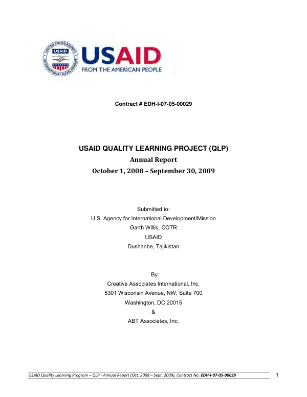 USAID quality learning project (QLP) : annual report, October 1, 2008-September 30, 2009