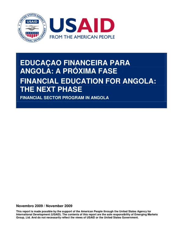 Educacao financeira para Angola : a proxima fase = financial education for Angola : the next phase