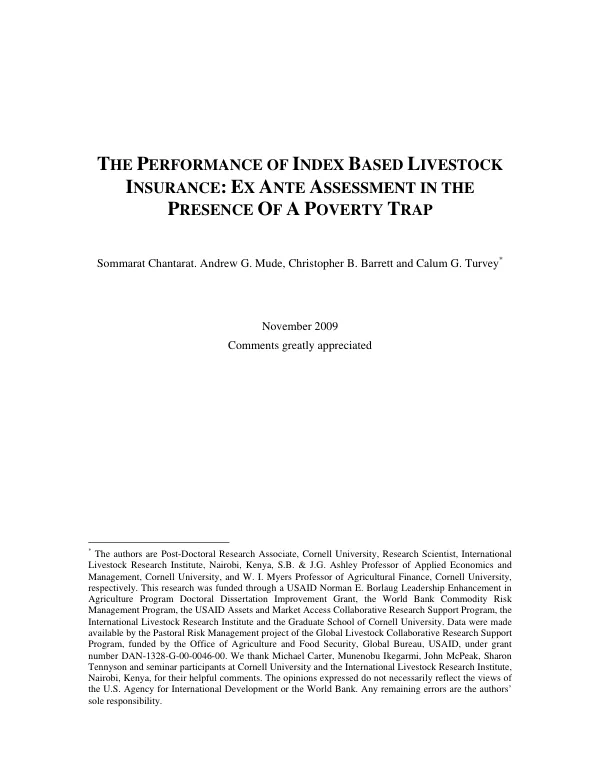 The performance of index based livestock insurance : ex ante assessment in the presence of a poverty trap