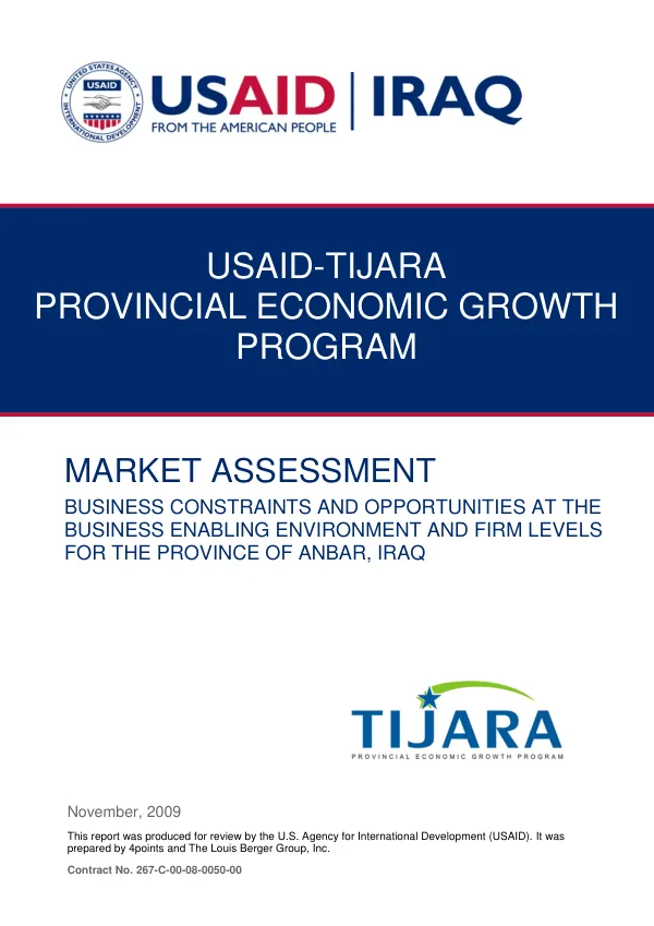 Market assessment : business constraints and opportunities at the business enabling environment and firm levels for the Province of Anbar, Iraq