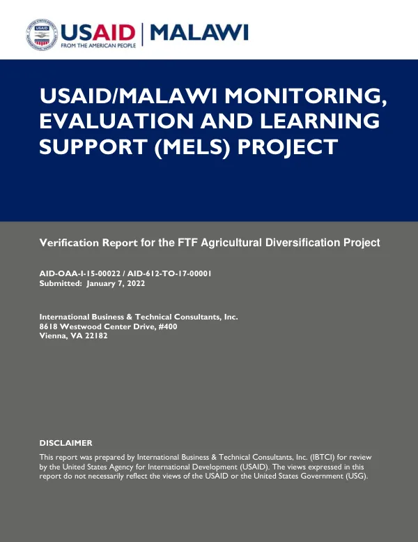 Verification Report for the FTF Agricultural Diversification Project