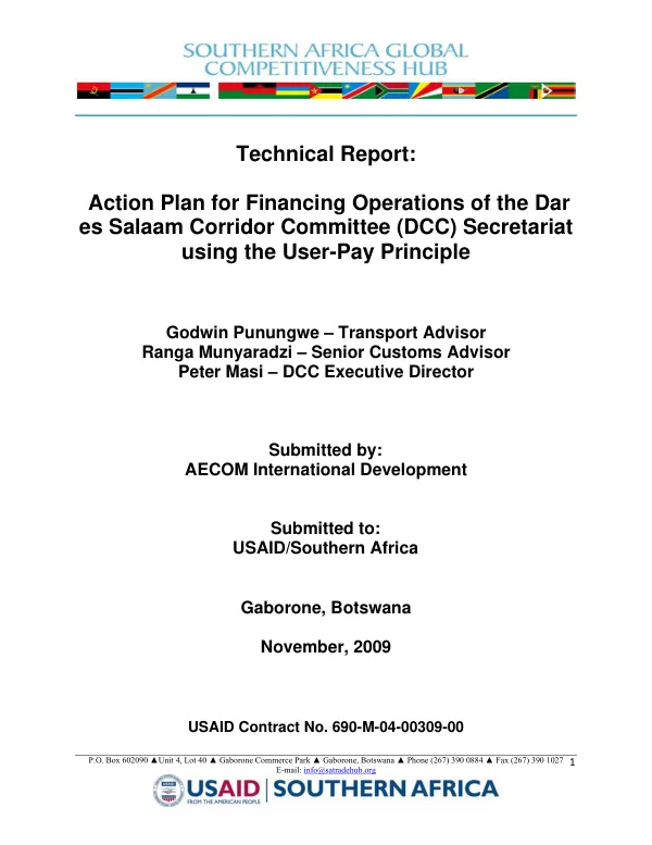 Technical report : action plan for financing operations of the Dar es Salaam Corridor Committee (DCC) Secretariat using the user-pay principle