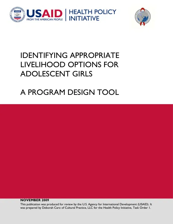 Identifying appropriate livelihood options for adolescent girls : a program design tool