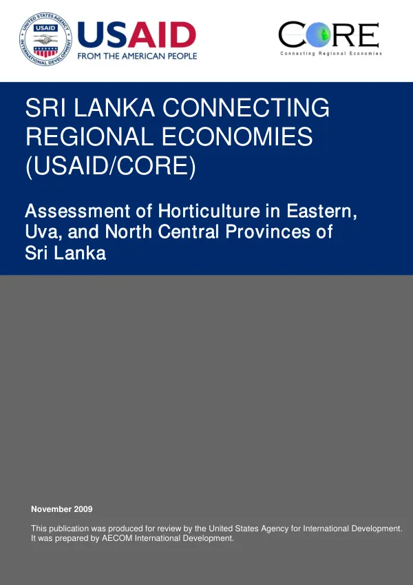 Assessment of horticulture in Eastern, Uva, and North Central Provinces of Sri Lanka