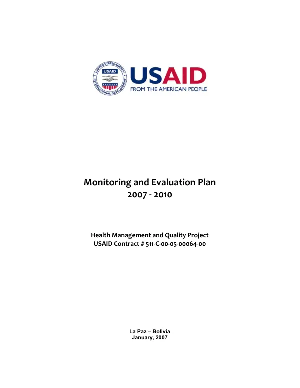 Monitoring and evaluation plan 2007-2010 : health management and quality project