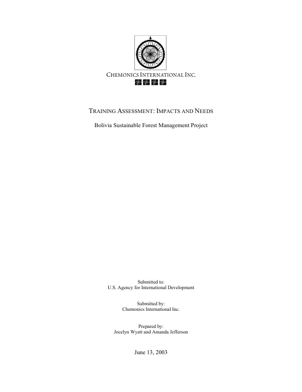 Training assessment : impacts and needs -- Bolivia sustainable forest management project