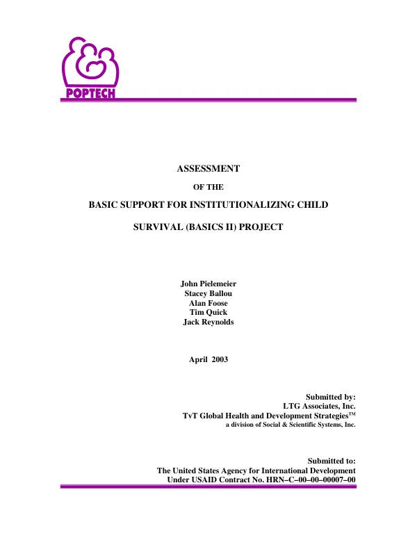 Assessment of the basic support for institutionalizing child survival (BASICS II) project