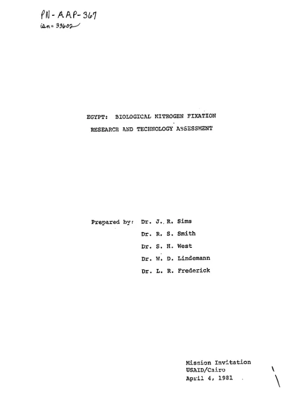 Egypt : biological nitrogen fixation research and technology assessment