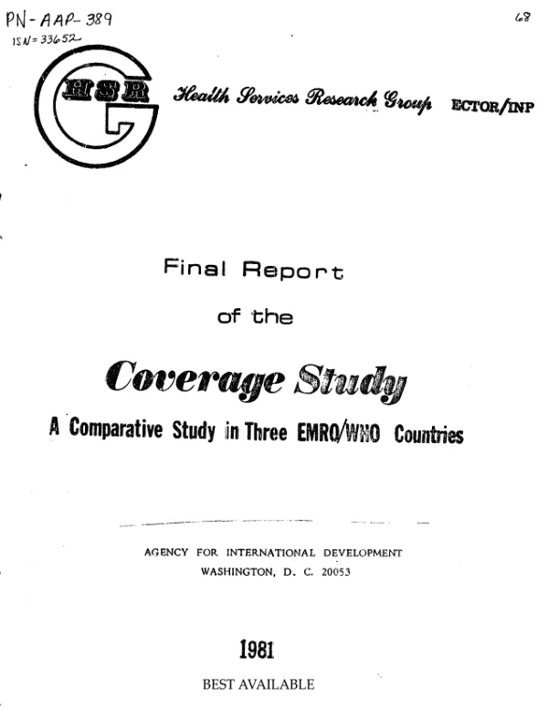 Final report of the coverage study : a comparative study in three EMRO/WHO countries