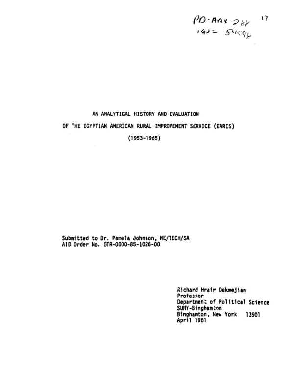 Analytical history and evaluation of the Egyptian American Rural Improvement Service (EARIS) (1953-1965)