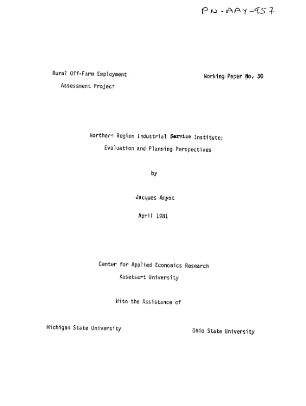 Northern Region Industrial Service Institute : evaluation and planning perspectives