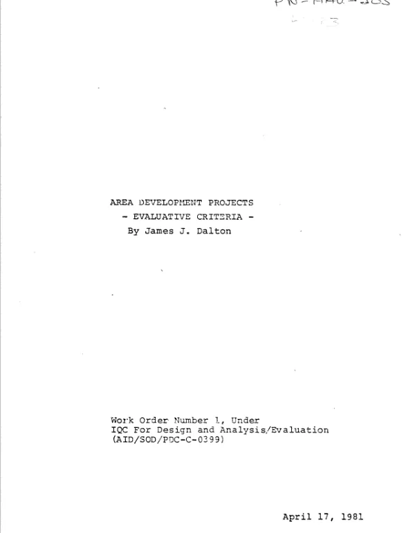 Area development projects : evaluative criteria