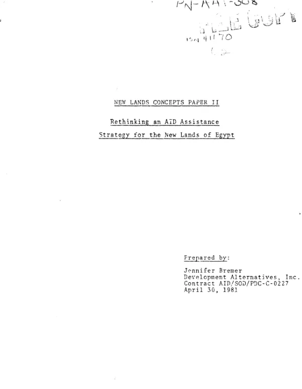 New Lands concepts paper II : rethinking an AID assistance strategy for the New Lands of Egypt