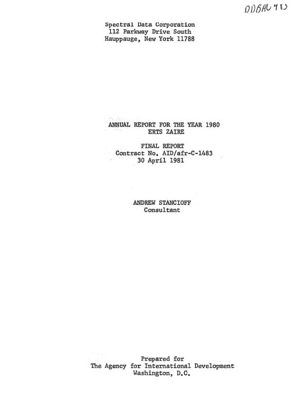 Annual report for the year 1980, ERTS Zaire; final report