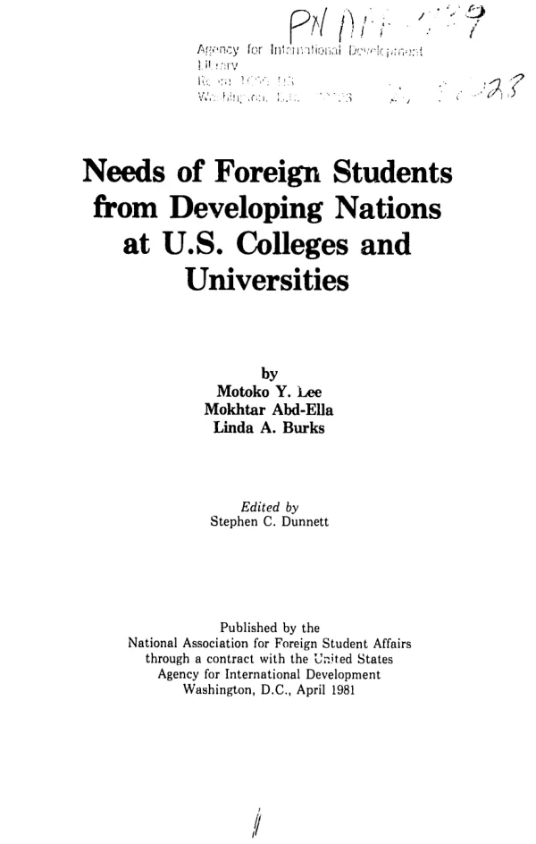 Needs of foreign students from developing nations at US colleges and universities