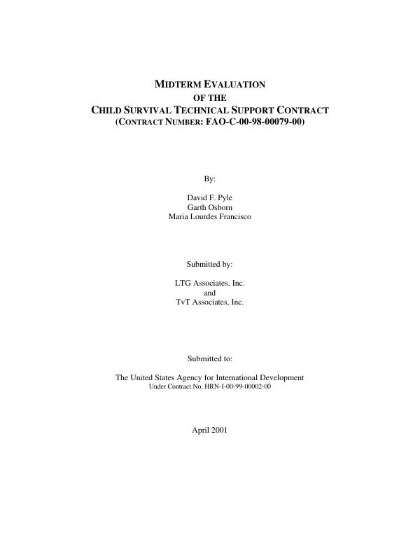 Midterm evaluation of the child survival technical support contract (contract number FAO-C-00-98-00079-00)