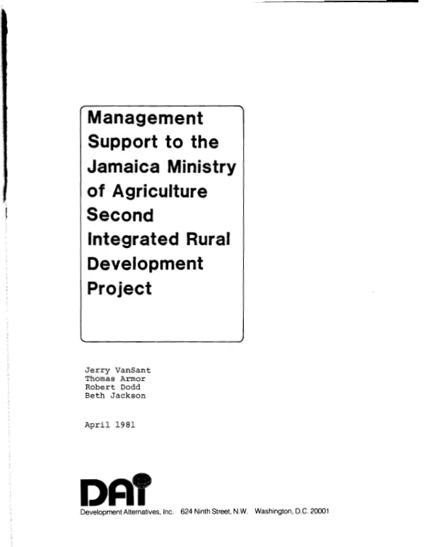 Management support to the Jamaica Ministry of Agriculture second integrated rural development project