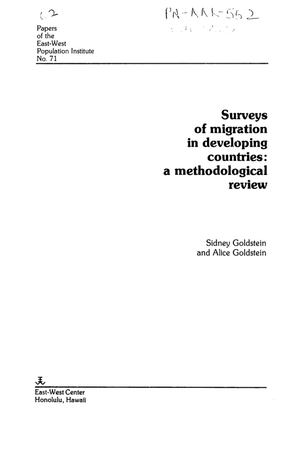 Surveys of migration in developing countries : a methodological review