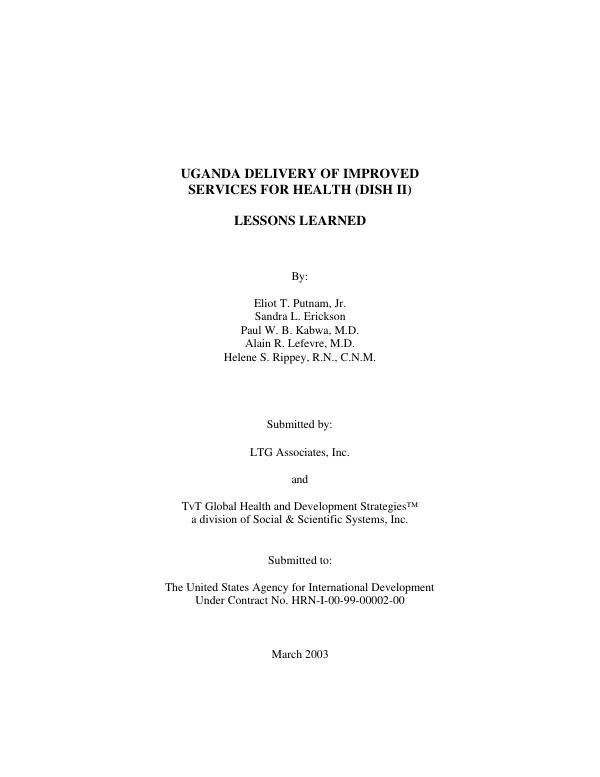 Uganda delivery of improved services for health (DISH II) : lessons learned