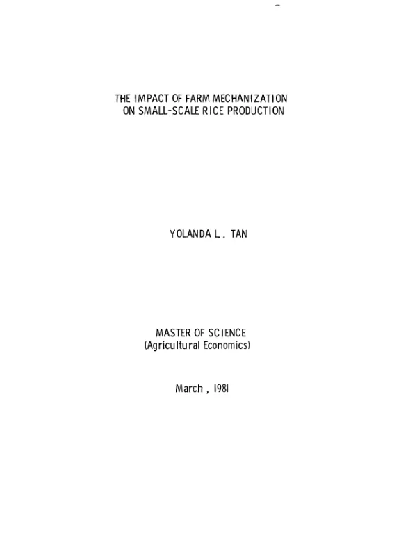 Impact of farm mechanization on small-scale rice production
