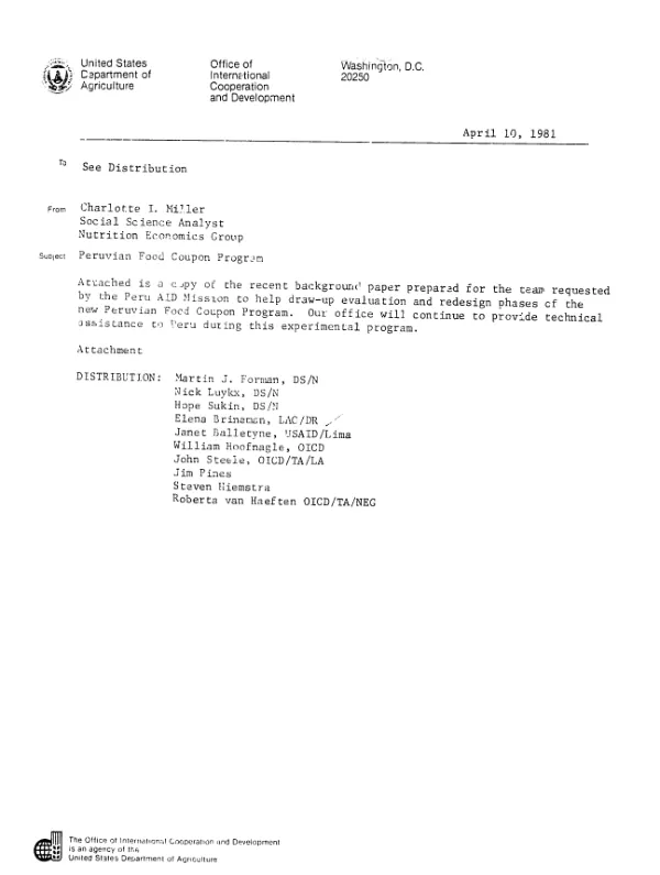 Discussion of the Peruvian food coupon program as defined by D.L. 11 (12/15/80) and its implementing regulations