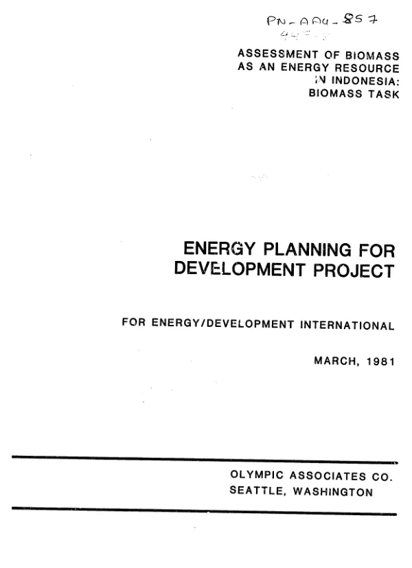 Assessment of biomass as an energy resource in Indonesia : biomass task, energy planning for development project