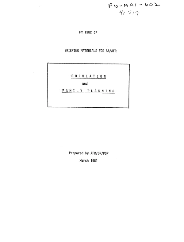 FY 1982 CP, briefing materials for AA/AFR : population and family planning
