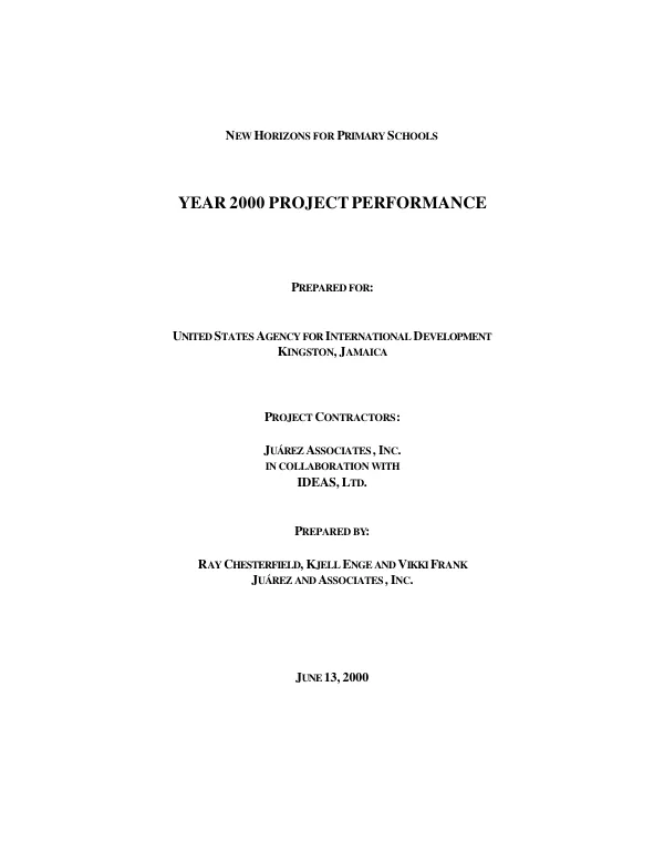 New horizons for primary schools : year 2000 project performance