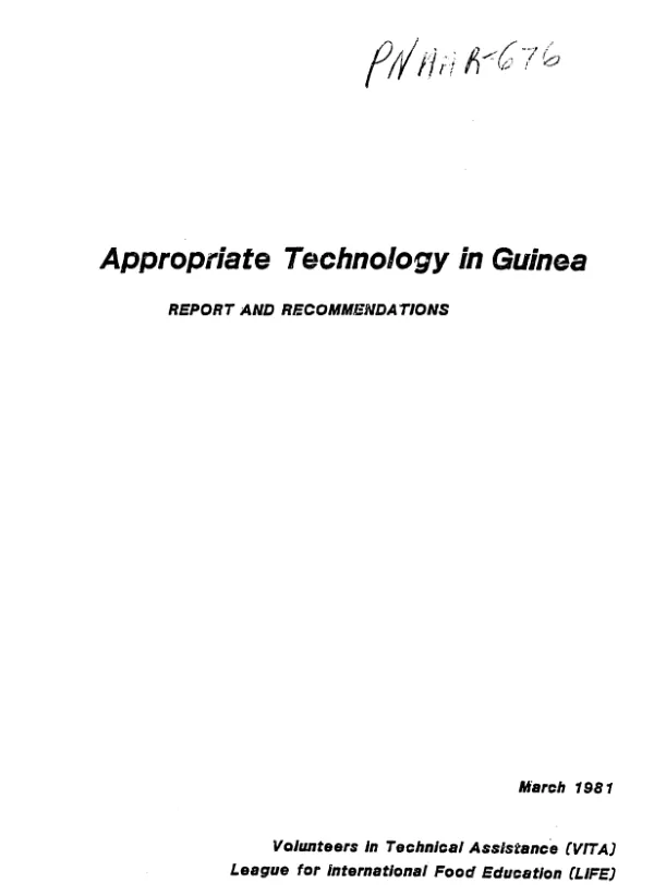 Appropriate technology in Guinea : report and recommendations