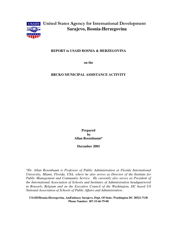 Report to USAID Bosnia & Herzegovina on the Brcko[, Bosnia] municipal assistance activity