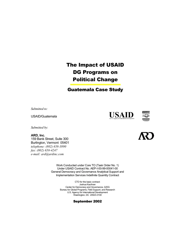 Impact of USAID DG [democracy governance] programs on political change : Guatemala case study