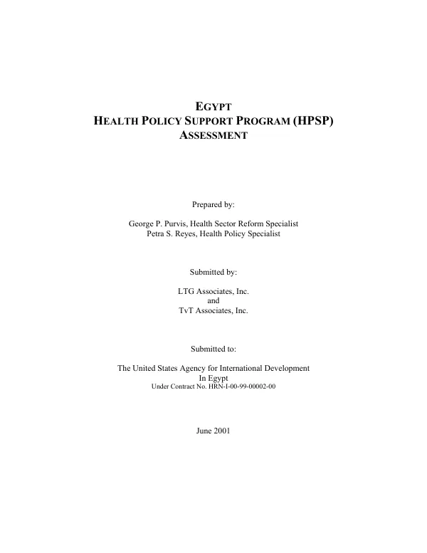 Egypt : health policy support program (HPSP) assessment