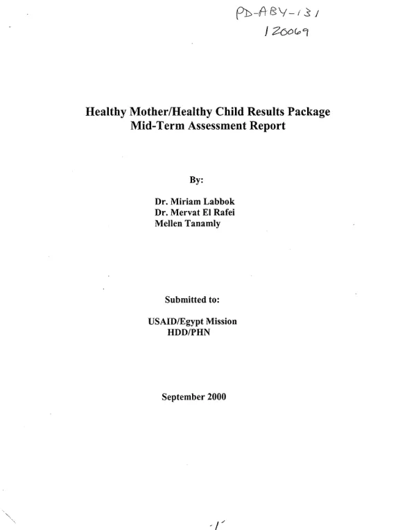 Health mother/healthy child results package : mid-term assessment report