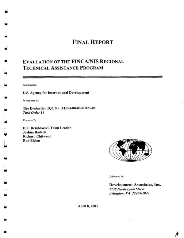 Final report : evaluation of the FINCA/NIS regional technical assistance program