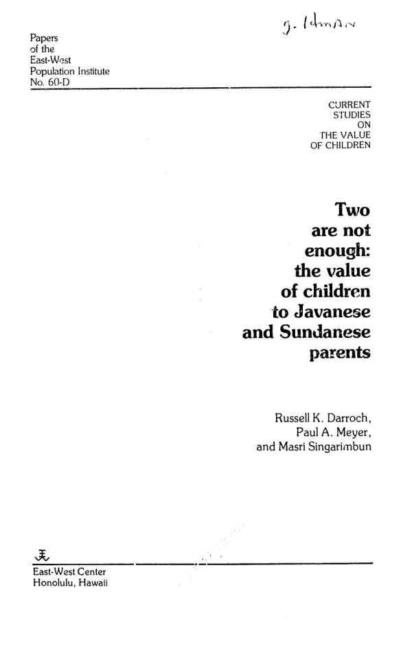 Two are not enough : the value of children to Javenese and Sundanese parents
