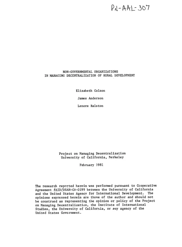 Non-governmental organizations in managing decentralization of rural development