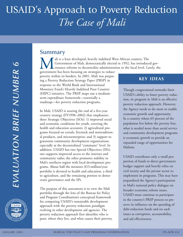 USAID's approach to poverty reduction : the case of Mali