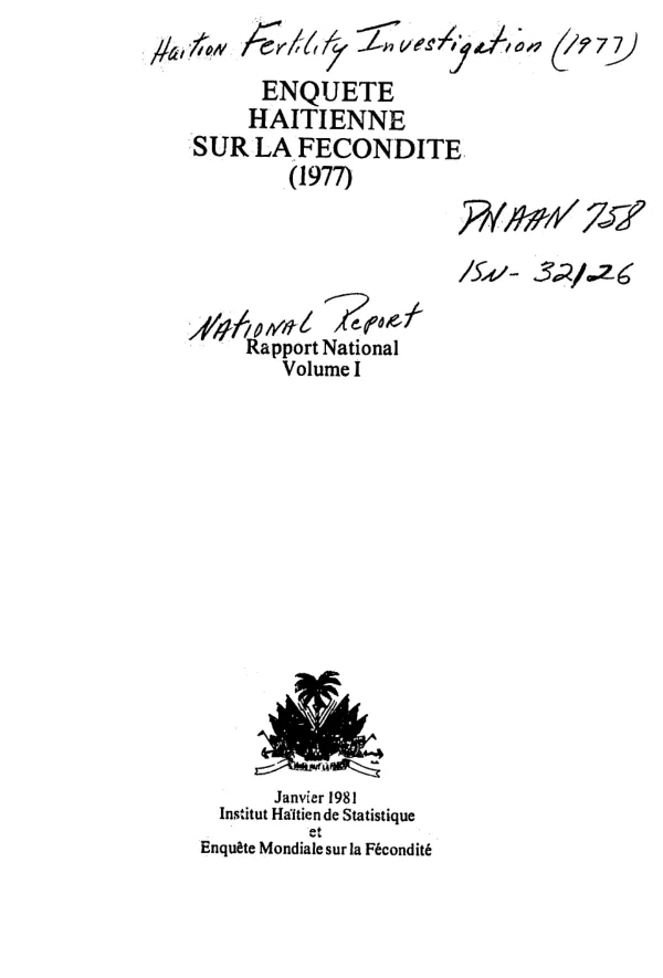 Enquete Haitienne sur la fecondite (1977) : rapport national