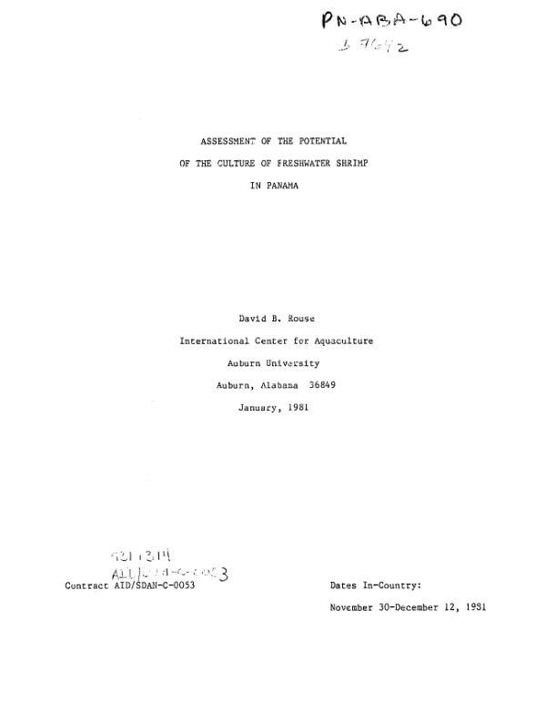 Assessment of the potential of the culture of freshwater shrimp in Panama