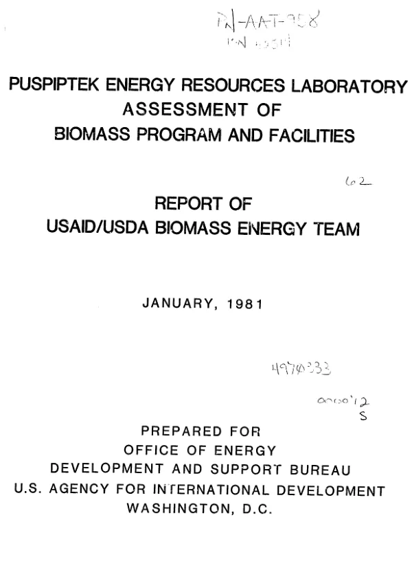 Puspiptek energy resources laboratory assessment of biomass program and facilities : report of USAID/USDA biomass energy team