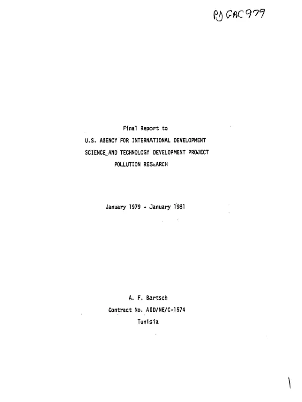 Final report to US Agency for International Development, science and technology development project : pollution research