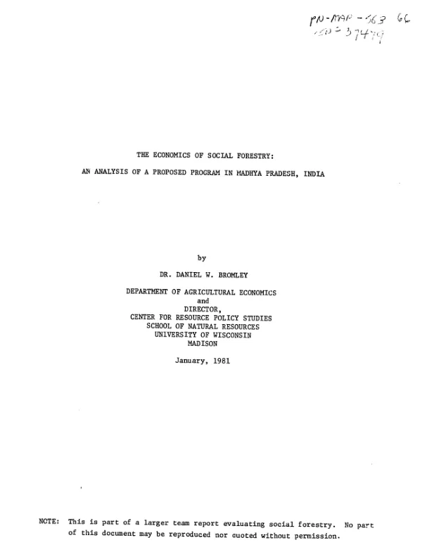 Economics of social forestry : an analysis of a proposed program in Madhya Pradesh, India