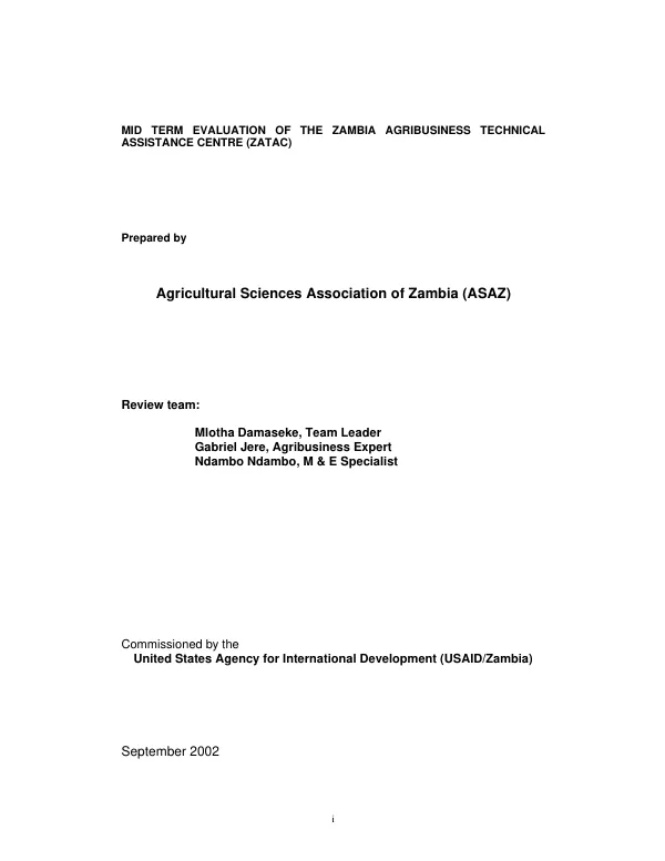 Mid term evaluation of the Zambia Agribusiness Technical Assistance Centre (ZATAC)