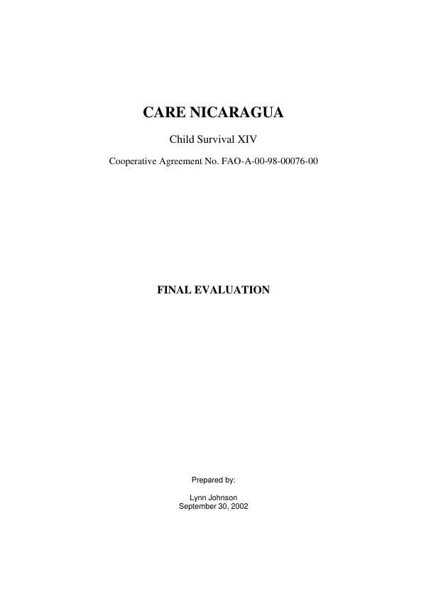 CARE Nicaragua : child survival XIV : FAO-A-00-98-00076-00 : final evaluation