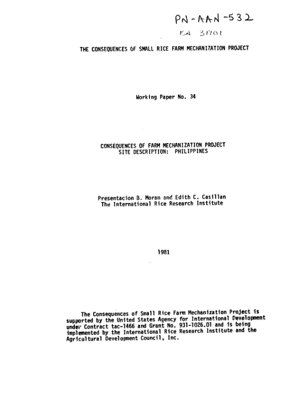 Consequences of farm mechanization project, site description : Philippines