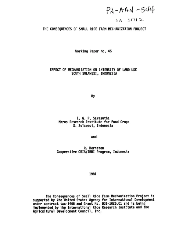 Effect of mechanization on intensity of land use : South Sulawsi, Indonesia