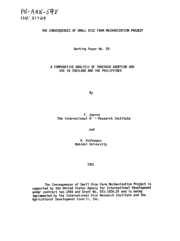 Comparative analysis of thresher adoption and use in Thailand and the Philippines