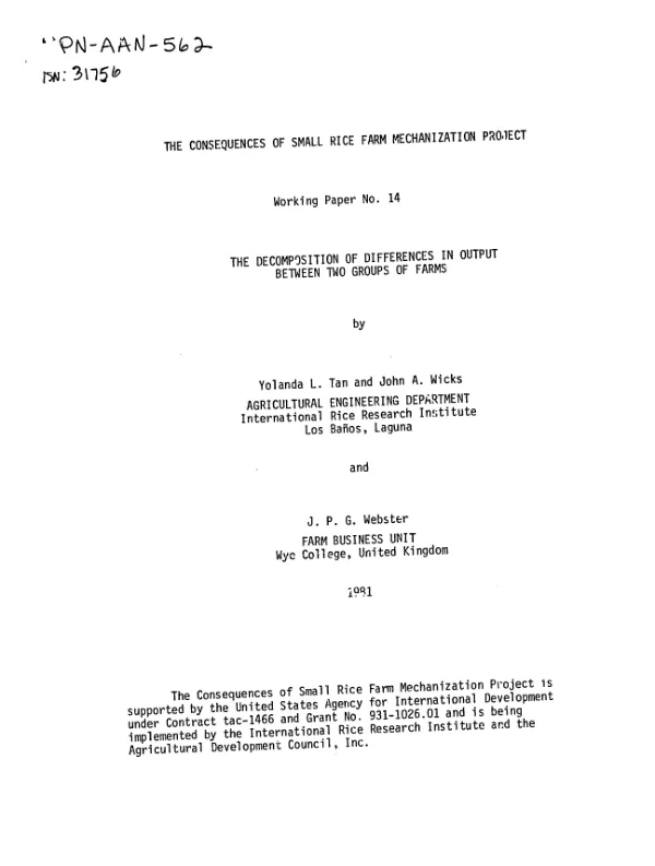 Decomposition of differences in output between two groups of farms