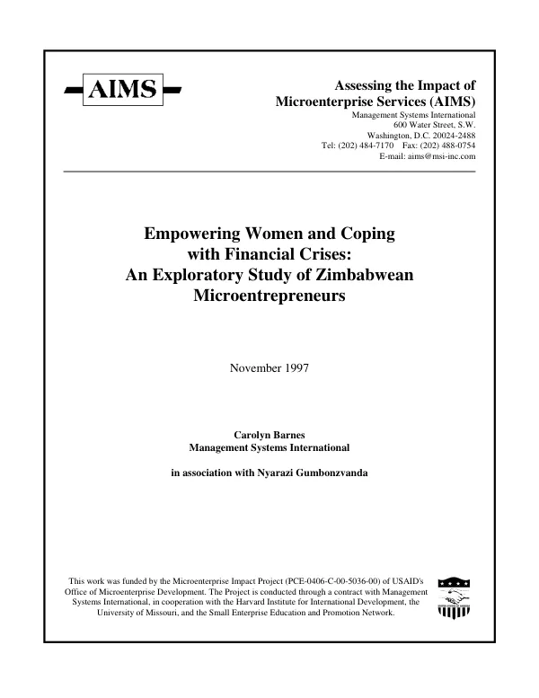 Empowering women and coping with financial crises : an exploratory study of Zimbabwean microentrepreneurs